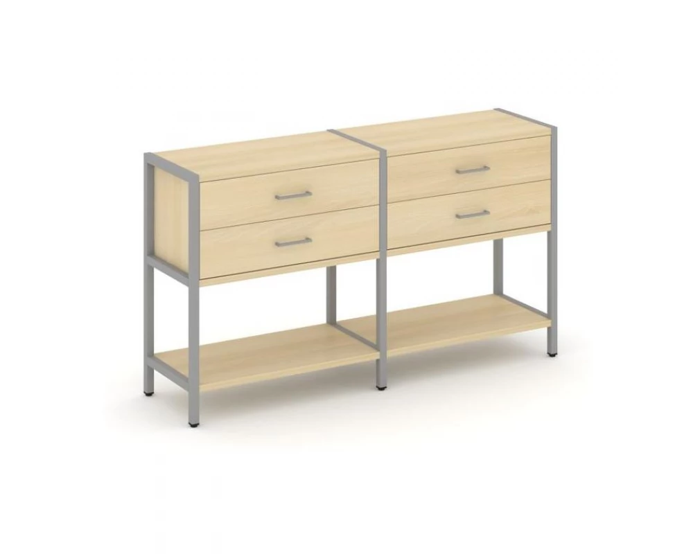 Двухсекционный стеллаж двухярусный с ящиками 1590х400х879 Shelf System