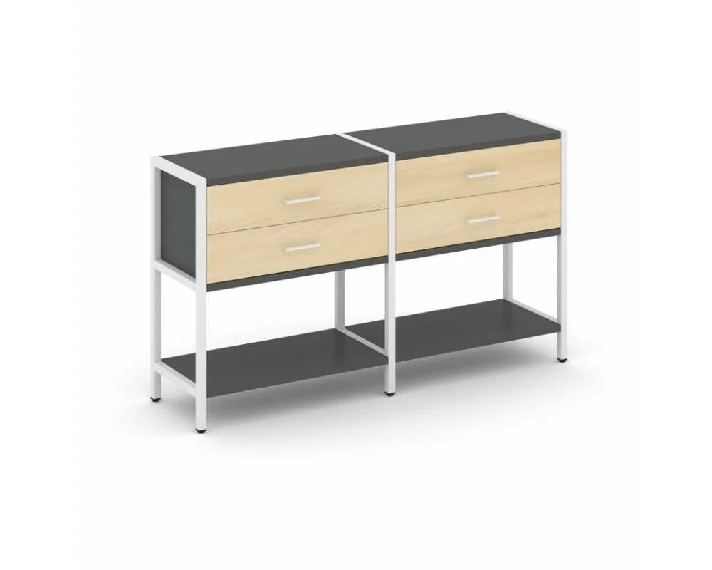 Двухсекционный стеллаж двухярусный с ящиками 1590х400х879 Shelf System