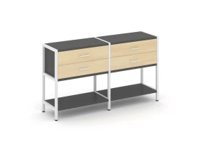 Двухсекционный стеллаж двухярусный с ящиками 1590х400х879 Shelf System images