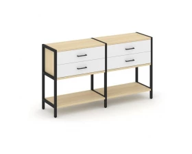 Двухсекционный стеллаж двухярусный с ящиками 1590х400х879 Shelf System images