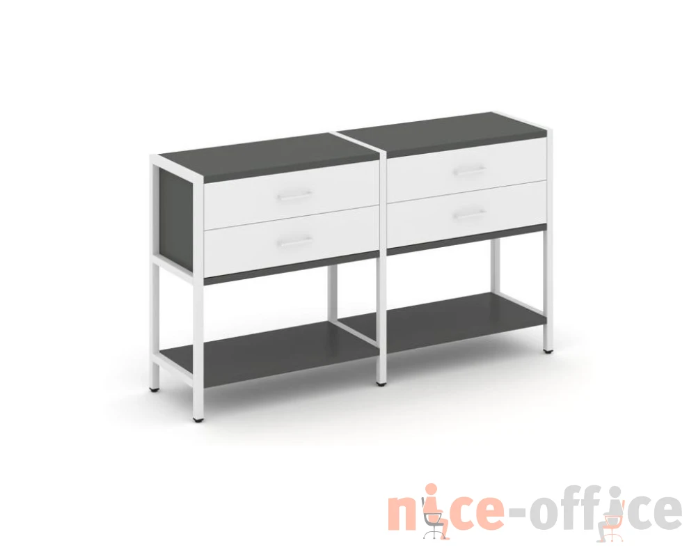 Двухсекционный стеллаж двухярусный с ящиками 1590х400х879 Шелф Систем / Shelf System