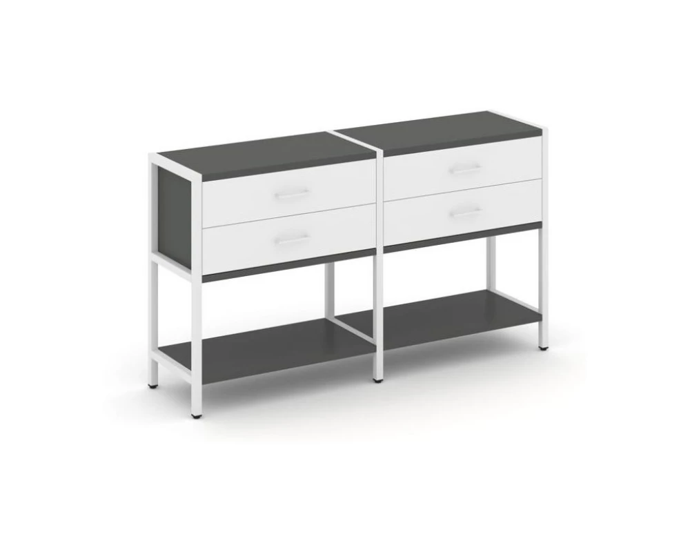 Двухсекционный стеллаж двухярусный с ящиками 1590х400х879 Shelf System