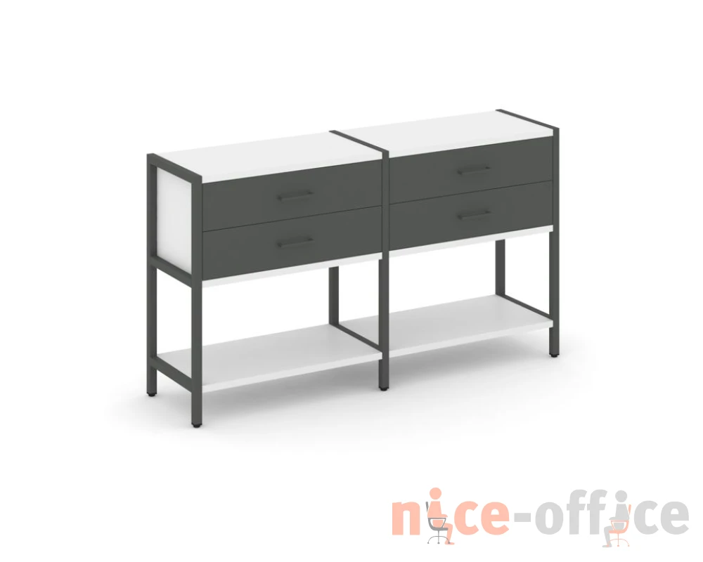 Двухсекционный стеллаж двухярусный с ящиками 1590х400х879 Шелф Систем / Shelf System