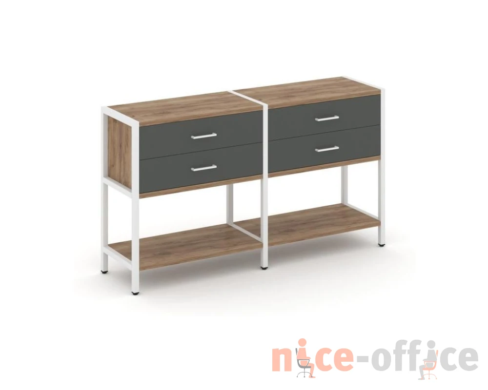 Двухсекционный стеллаж двухярусный с ящиками 1590х400х879 Шелф Систем / Shelf System