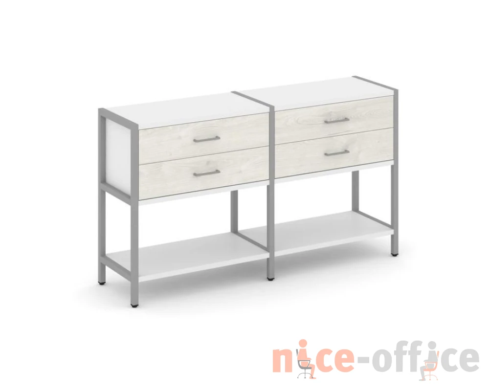 Двухсекционный стеллаж двухярусный с ящиками 1590х400х879 Шелф Систем / Shelf System