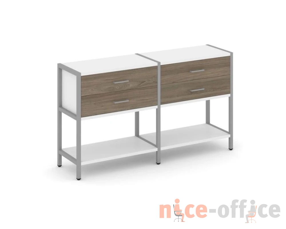 Двухсекционный стеллаж двухярусный с ящиками 1590х400х879 Шелф Систем / Shelf System