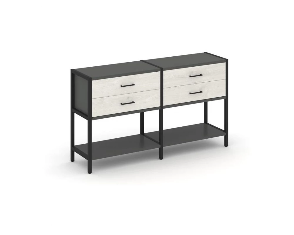 Двухсекционный стеллаж двухярусный с ящиками 1590х400х879 Shelf System