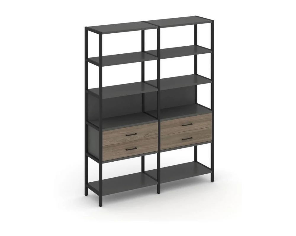 Двухсекционный стеллаж пятиярусный с ящиками 1590х400х1980 Shelf System