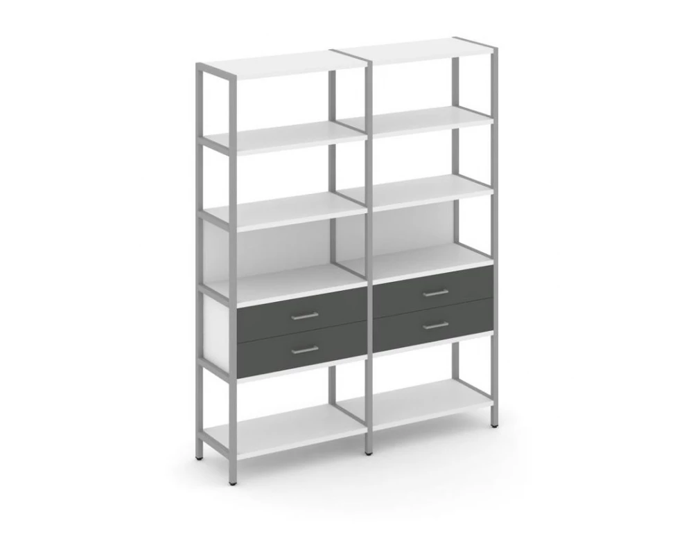 Двухсекционный стеллаж пятиярусный с ящиками 1590х400х1980 Shelf System