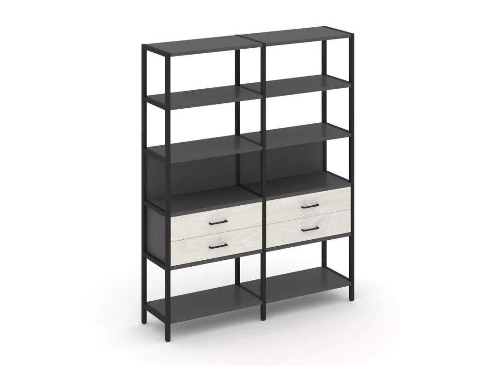 Двухсекционный стеллаж пятиярусный с ящиками 1590х400х1980 Shelf System