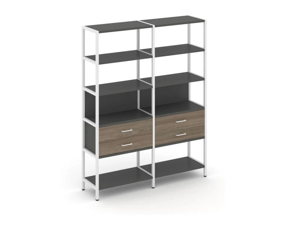 Двухсекционный стеллаж пятиярусный с ящиками 1590х400х1980 Shelf System