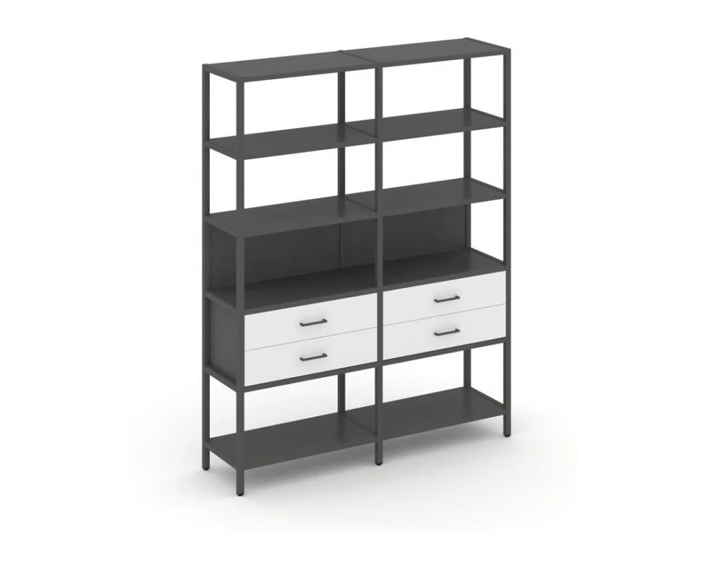 Двухсекционный стеллаж пятиярусный с ящиками 1590х400х1980 Shelf System