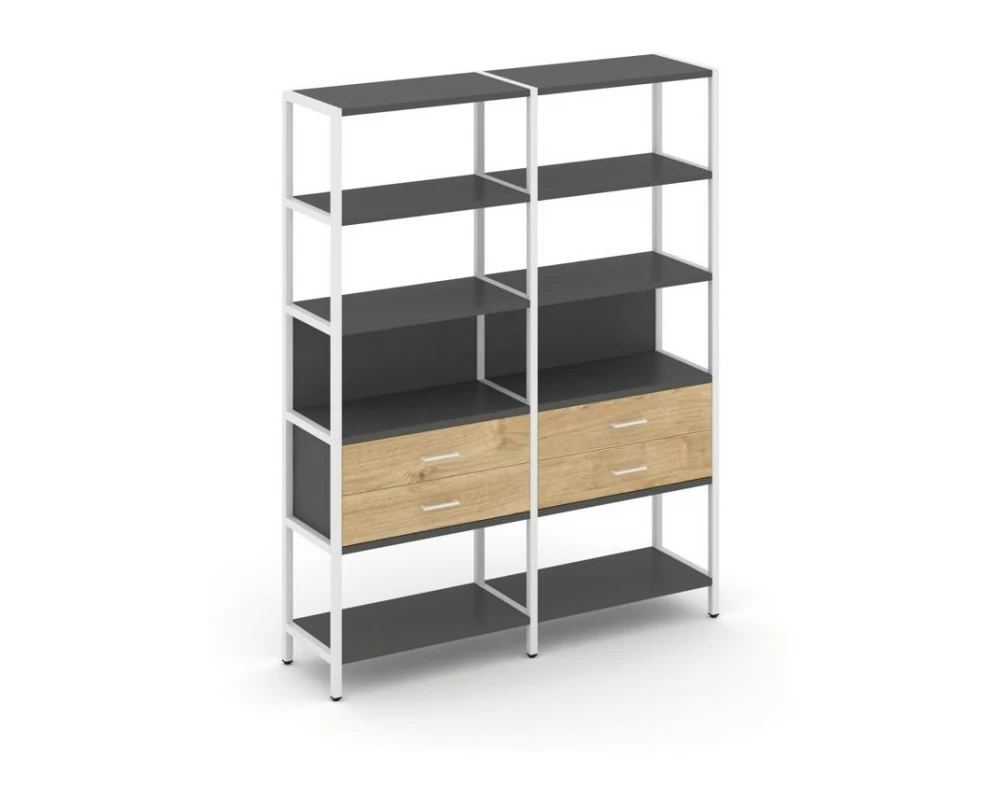 Двухсекционный стеллаж пятиярусный с ящиками 1590х400х1980 Shelf System