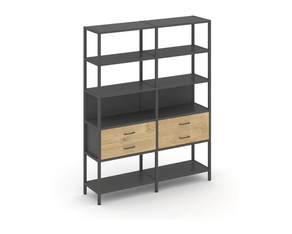 Двухсекционный стеллаж пятиярусный с ящиками 1590х400х1980 Shelf System