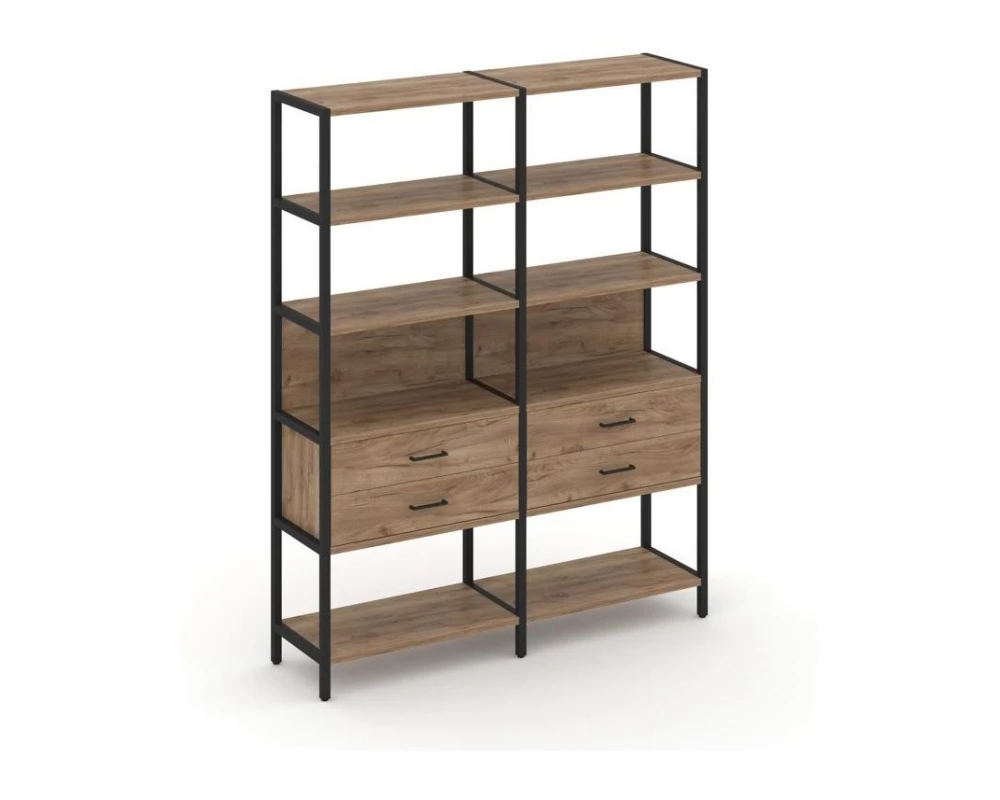 Двухсекционный стеллаж пятиярусный с ящиками 1590х400х1980 Shelf System