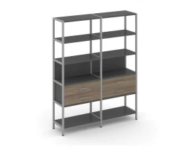 Двухсекционный стеллаж пятиярусный с ящиками 1590х400х1980 Shelf System images