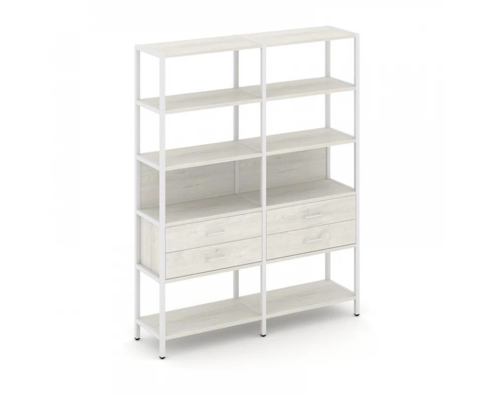 Двухсекционный стеллаж пятиярусный с ящиками 1590х400х1980 Shelf System