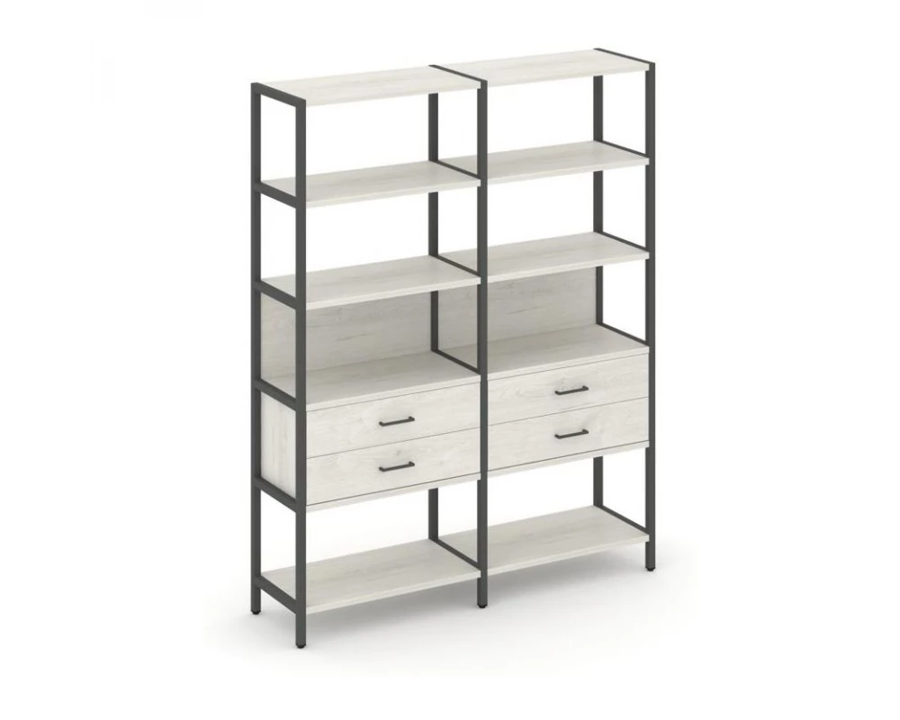 Двухсекционный стеллаж пятиярусный с ящиками 1590х400х1980 Shelf System