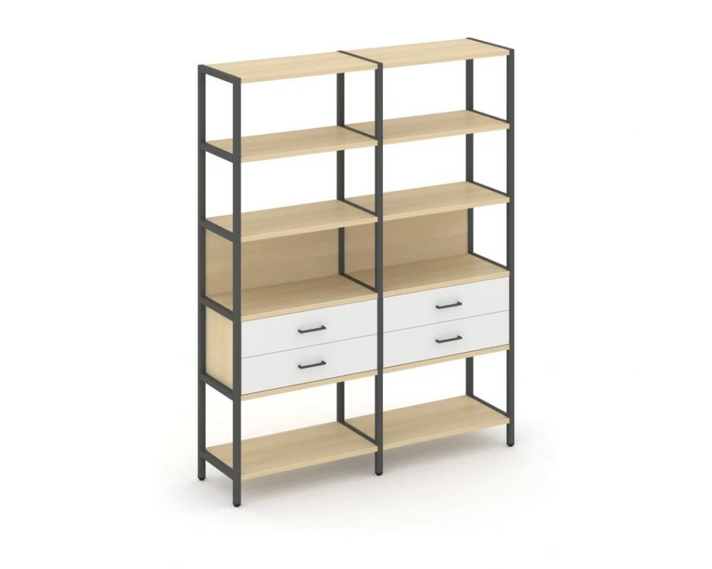 Двухсекционный стеллаж пятиярусный с ящиками 1590х400х1980 Shelf System