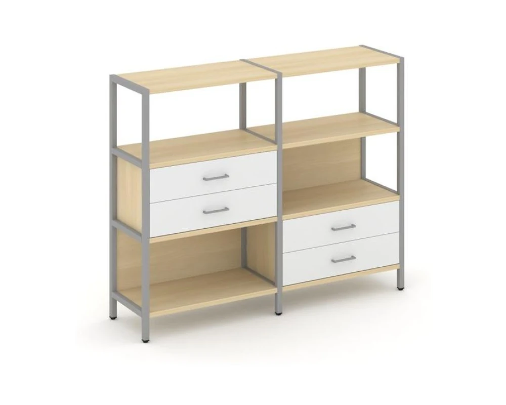 Двухсекционный стеллаж трехярусный с ящиками на двух ярусах 1590х400х1246 Шелф Систем / Shelf System