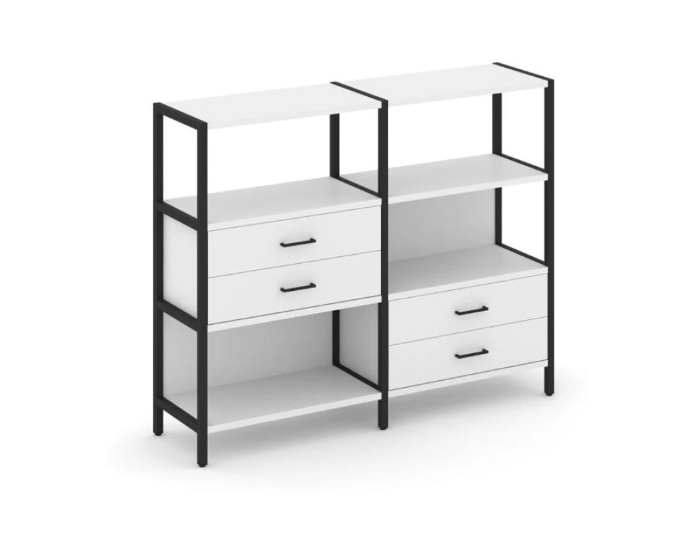 Двухсекционный стеллаж трехярусный с ящиками на двух ярусах 1590х400х1246 Шелф Систем / Shelf System