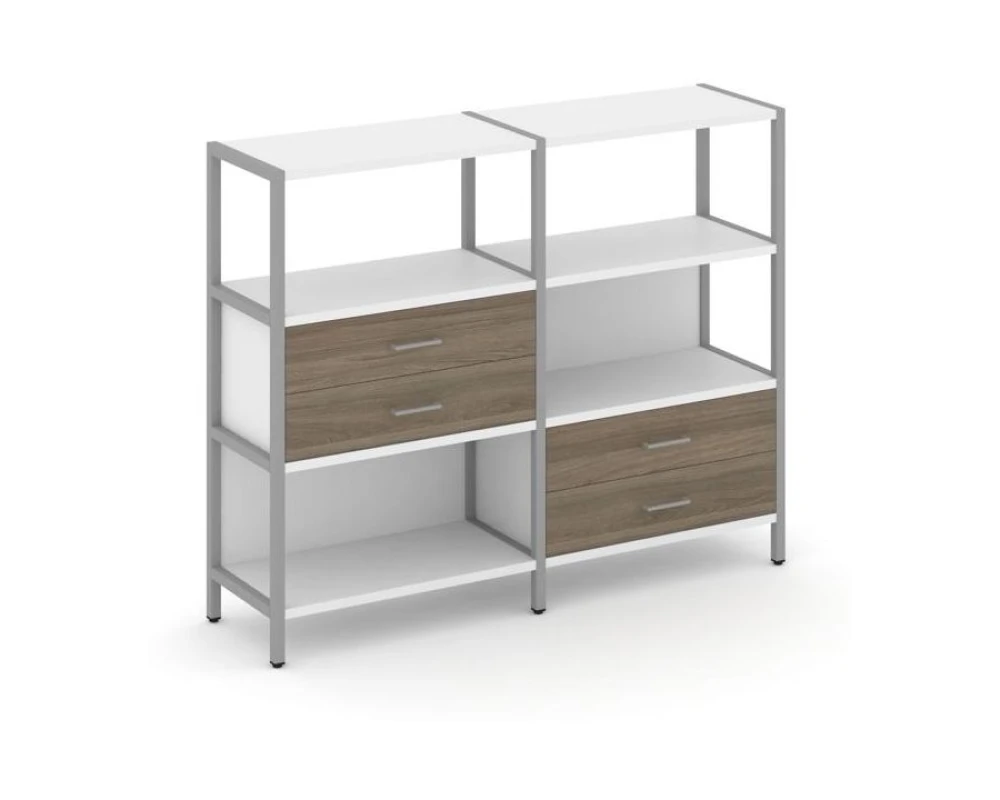 Двухсекционный стеллаж трехярусный с ящиками на двух ярусах 1590х400х1246 Шелф Систем / Shelf System