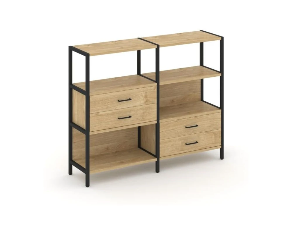 Двухсекционный стеллаж трехярусный с ящиками на двух ярусах 1590х400х1246 Шелф Систем / Shelf System