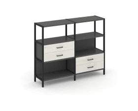 Двухсекционный стеллаж трехярусный с ящиками на двух ярусах 1590х400х1246 Шелф Систем / Shelf System images