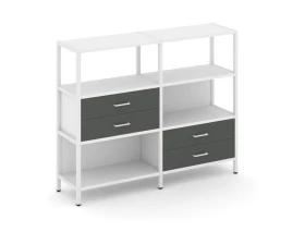 Двухсекционный стеллаж трехярусный с ящиками на двух ярусах 1590х400х1246 Шелф Систем / Shelf System images