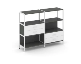 Двухсекционный стеллаж трехярусный с ящиками на двух ярусах 1590х400х1246 Шелф Систем / Shelf System images