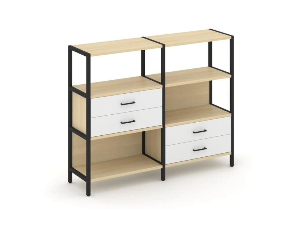 Двухсекционный стеллаж трехярусный с ящиками на двух ярусах 1590х400х1246 Шелф Систем / Shelf System