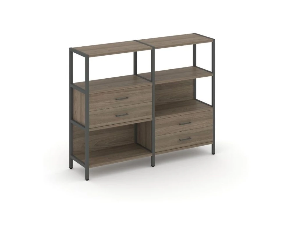 Двухсекционный стеллаж трехярусный с ящиками на двух ярусах 1590х400х1246 Шелф Систем / Shelf System