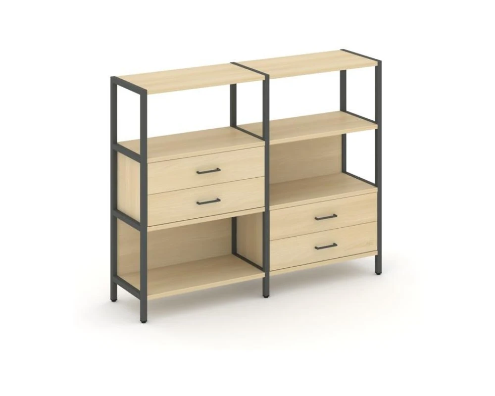 Двухсекционный стеллаж трехярусный с ящиками на двух ярусах 1590х400х1246 Шелф Систем / Shelf System