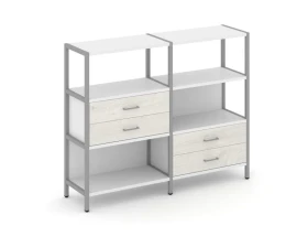 Двухсекционный стеллаж трехярусный с ящиками на двух ярусах 1590х400х1246 Шелф Систем / Shelf System images