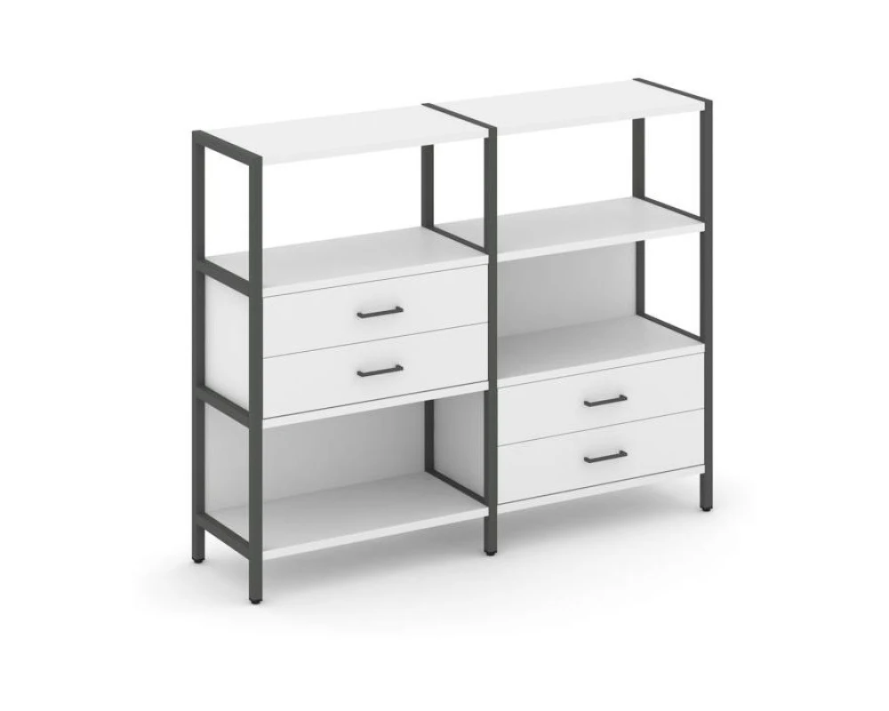 Двухсекционный стеллаж трехярусный с ящиками на двух ярусах 1590х400х1246 Шелф Систем / Shelf System