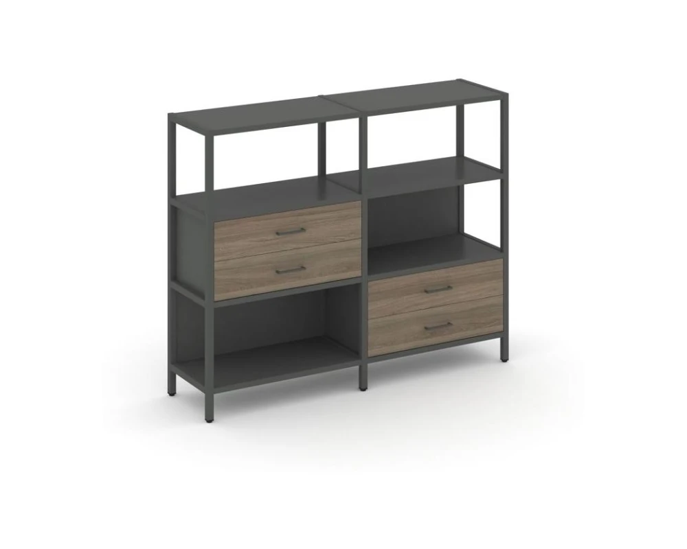 Двухсекционный стеллаж трехярусный с ящиками на двух ярусах 1590х400х1246 Шелф Систем / Shelf System