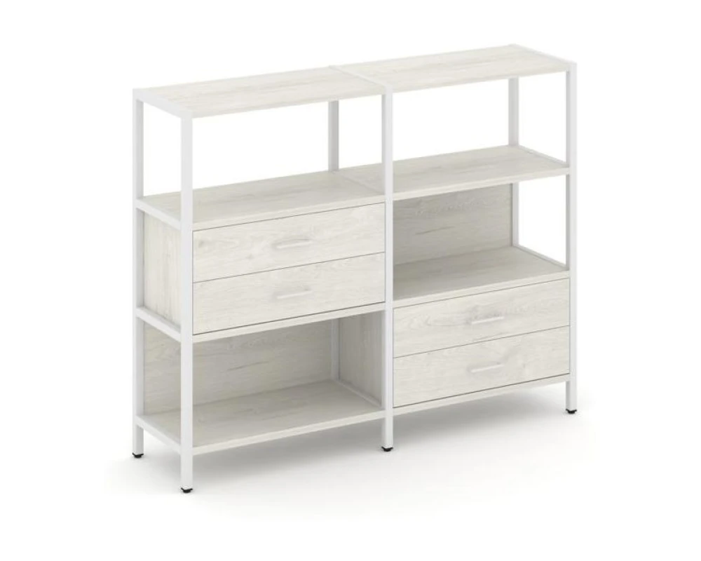 Двухсекционный стеллаж трехярусный с ящиками на двух ярусах 1590х400х1246 Шелф Систем / Shelf System