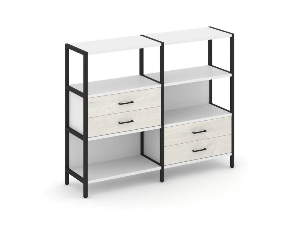 Двухсекционный стеллаж трехярусный с ящиками на двух ярусах 1590х400х1246 Шелф Систем / Shelf System