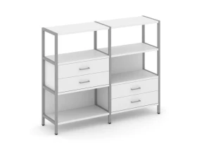 Двухсекционный стеллаж трехярусный с ящиками на двух ярусах 1590х400х1246 Шелф Систем / Shelf System images