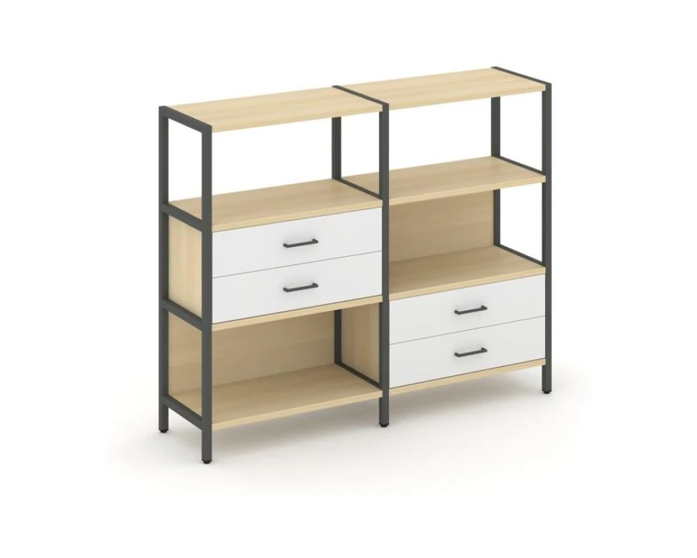 Двухсекционный стеллаж трехярусный с ящиками на двух ярусах 1590х400х1246 Шелф Систем / Shelf System