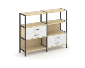 Двухсекционный стеллаж трехярусный с ящиками на двух ярусах 1590х400х1246 Шелф Систем / Shelf System images