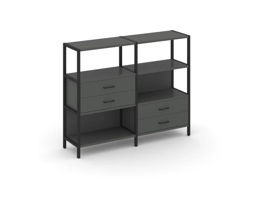 Двухсекционный стеллаж трехярусный с ящиками на двух ярусах 1590х400х1246 Шелф Систем / Shelf System