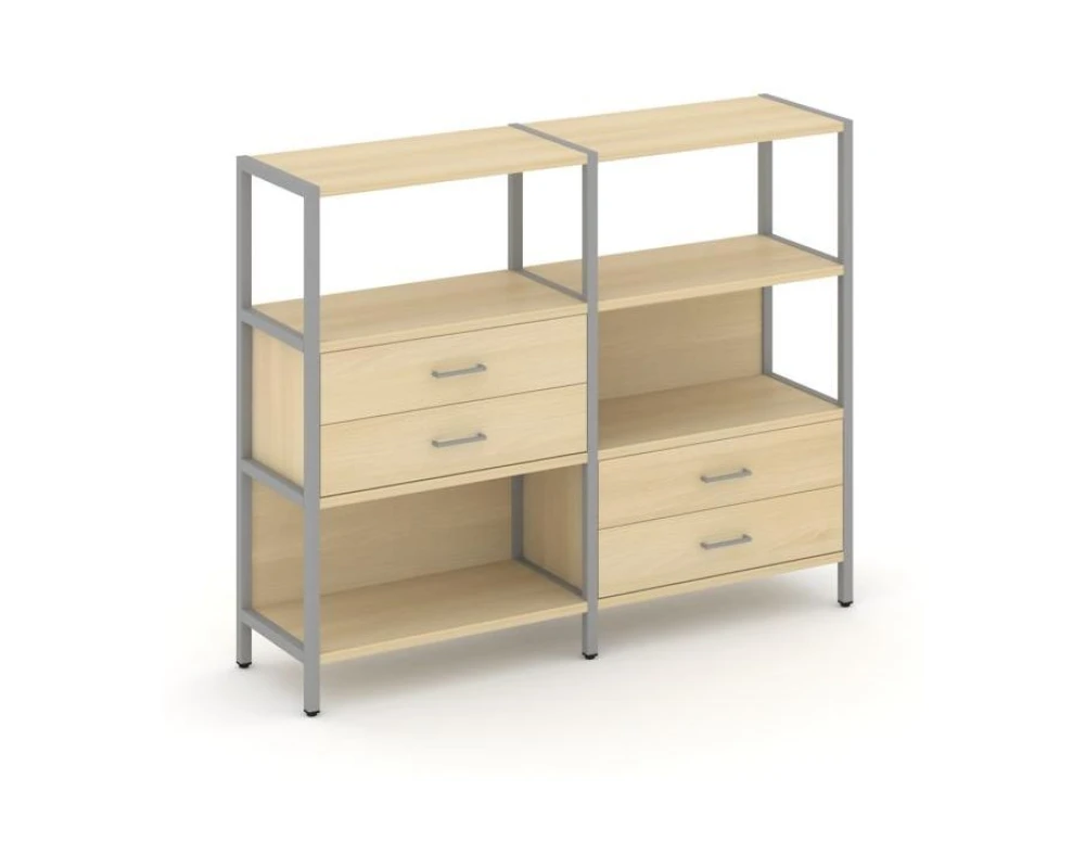 Двухсекционный стеллаж трехярусный с ящиками на двух ярусах 1590х400х1246 Шелф Систем / Shelf System