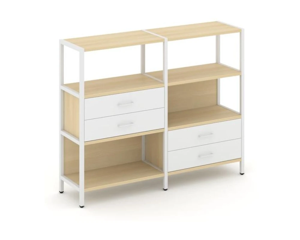 Двухсекционный стеллаж трехярусный с ящиками на двух ярусах 1590х400х1246 Шелф Систем / Shelf System