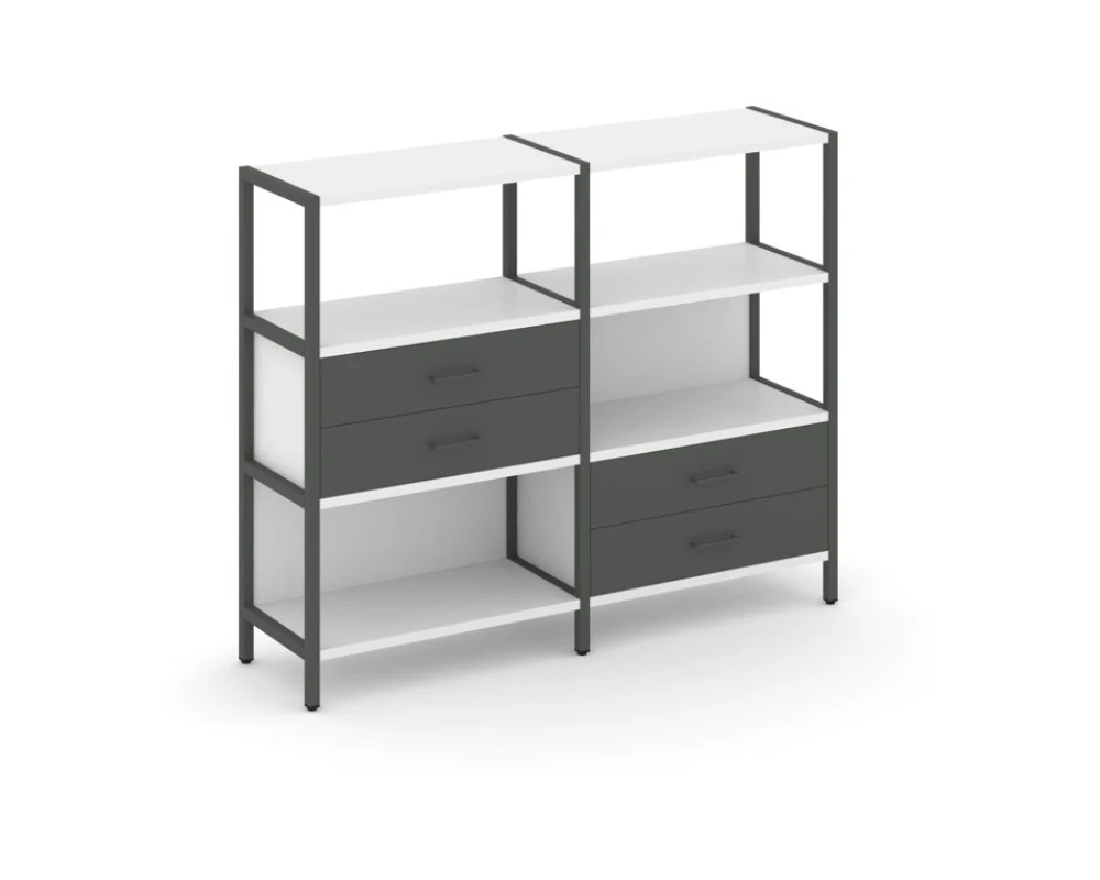 Двухсекционный стеллаж трехярусный с ящиками на двух ярусах 1590х400х1246 Шелф Систем / Shelf System