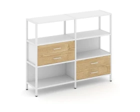 Двухсекционный стеллаж трехярусный с ящиками на двух ярусах 1590х400х1246 Шелф Систем / Shelf System images