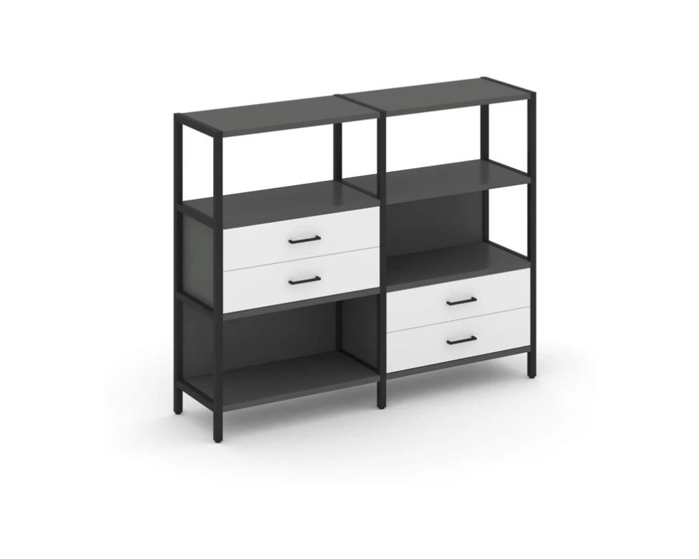 Двухсекционный стеллаж трехярусный с ящиками на двух ярусах 1590х400х1246 Шелф Систем / Shelf System