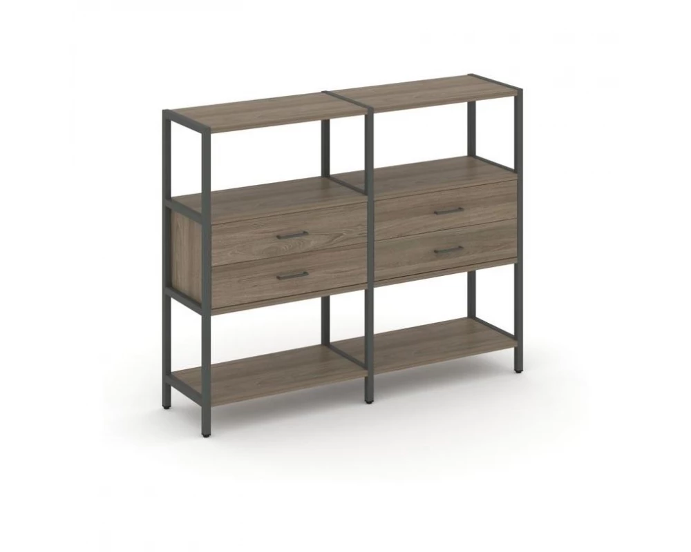 Двухсекционный стеллаж трехярусный с ящиками на одном ярусе 1590х400х1246 Shelf System