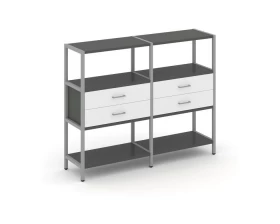 Двухсекционный стеллаж трехярусный с ящиками на одном ярусе 1590х400х1246 Shelf System images