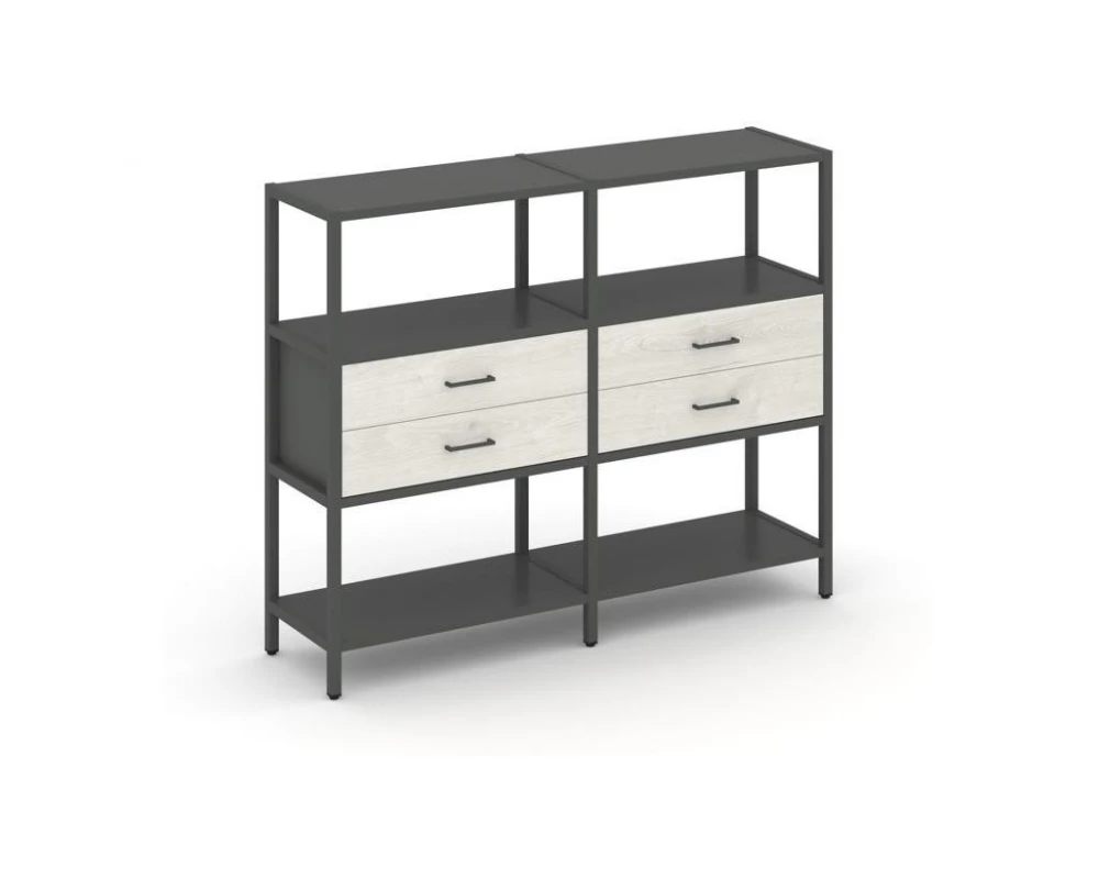 Двухсекционный стеллаж трехярусный с ящиками на одном ярусе 1590х400х1246 Shelf System